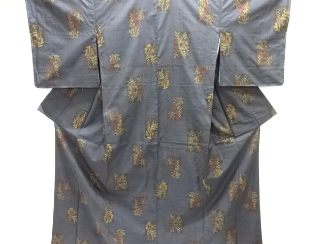 JAPANESE KIMONO / UNUSED DORO OSHIMA TSUMUGI / WOVEN FLOWER & PLANT
